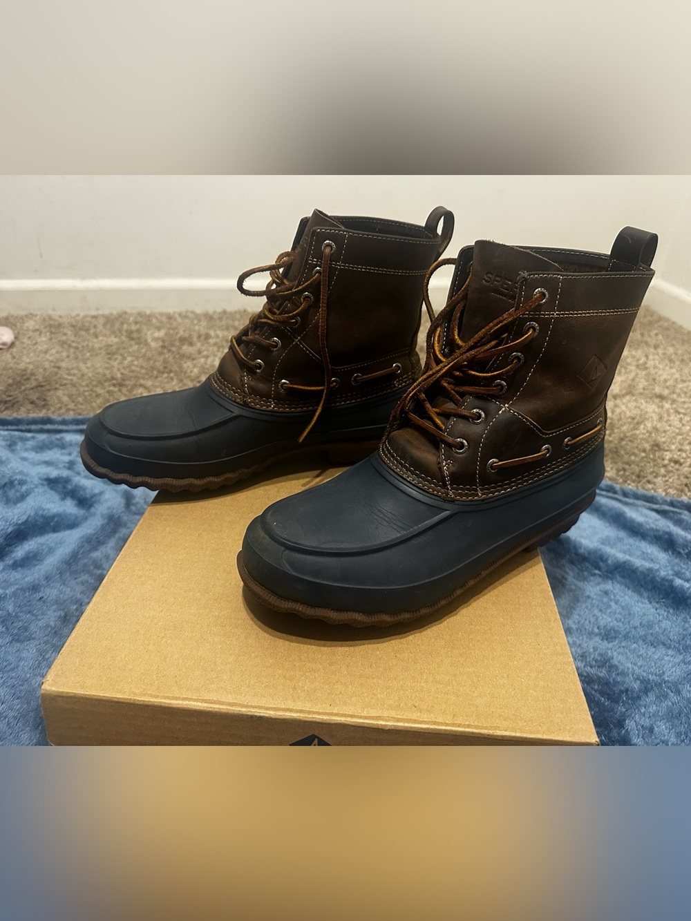 Sperry Storm Duck Boot - Brown and Navy Blue